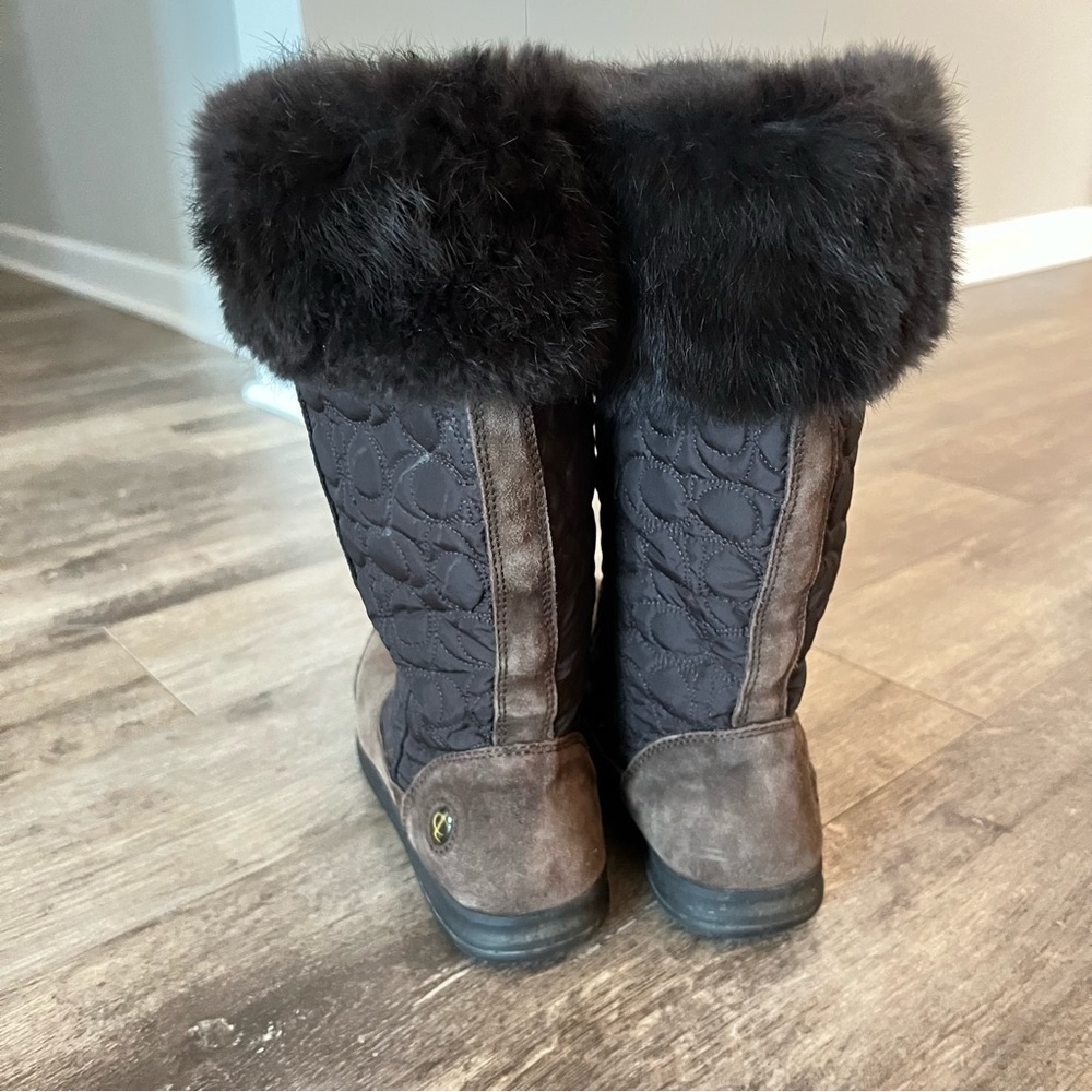 Coach Talen Boots with Monogram Quilting Suede and Genuine Rabbit Fur Trim - Picture 5 of 13